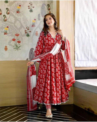 Jeevika's Printed Anarkali Kurta, Bottom & Dupatta Set