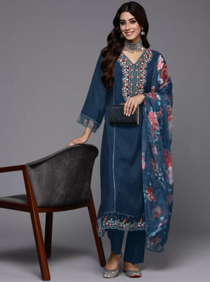 WAZIX Clothing Embroidered Kurta, Trouser/Pant & Dupatta Set