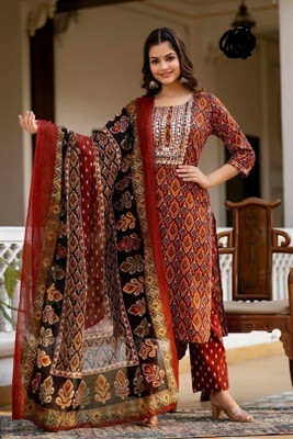badodiya's Printed Kurta, Palazzo & Dupatta Set