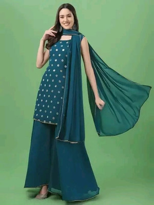 A One Collection Embroidered Kurta, Palazzo & Dupatta Set