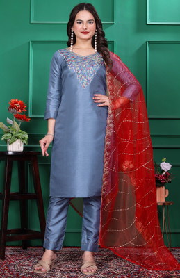 Avnisa Enterprise Embroidered Kurta, Trouser/Pant & Dupatta Set
