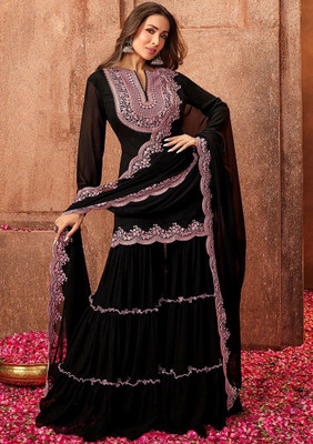 WAZIX Clothing Embroidered Kurta, Sharara & Dupatta Set