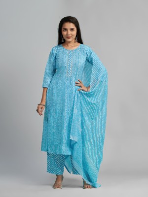 AnAdhTex Printed Kurta, Palazzo & Dupatta Set