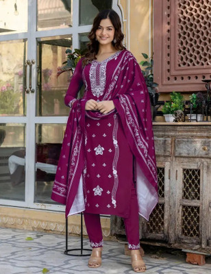 IQURACREATION Embroidered Kurta, Trouser/Pant & Dupatta Set
