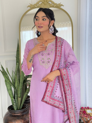 FancyFits Embroidered Kurta, Trouser/Pant & Dupatta Set