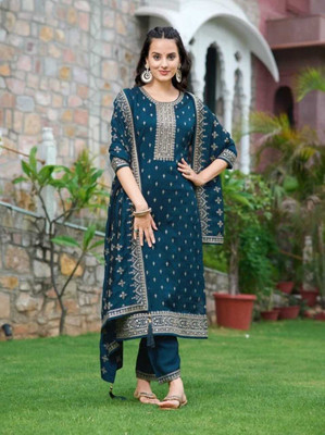 Trust Win Textile Embellished Kurta, Palazzo & Dupatta Set
