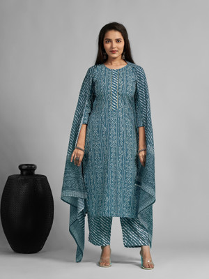 AnAdhTex Printed Kurta, Palazzo & Dupatta Set