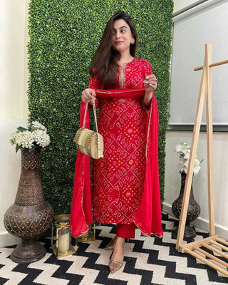 Aditi Tex Fab Printed Kurta, Trouser/Pant & Dupatta Set