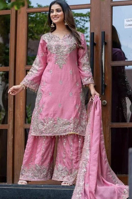 VEERZAARA Embroidered Kurta, Palazzo & Dupatta Set