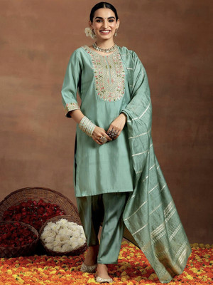 VIVAH VASTRA Solid Kurta, Trouser/Pant & Dupatta Set