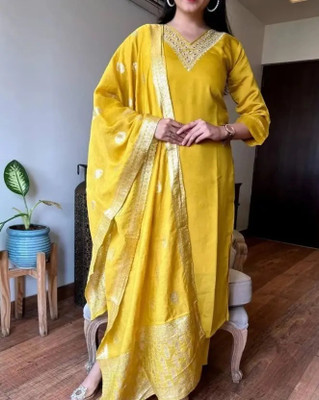 hiba fashion Embroidered Anarkali Kurta, Bottom & Dupatta Set
