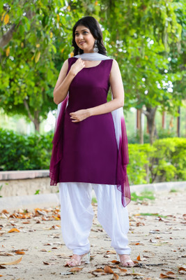 Pravi Garments Solid Kurta, Patiala & Dupatta Set