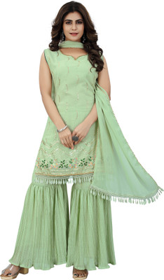 Jaygurus Fashion Embroidered Kurta, Palazzo & Dupatta Set