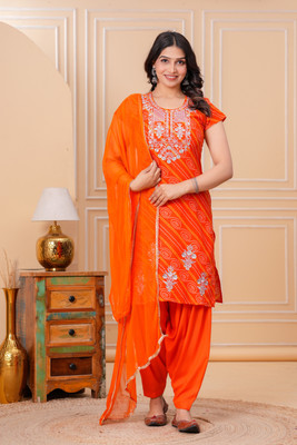 R.K.ENTERPRISES Embroidered Kurta, Patiala & Dupatta Set