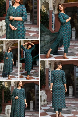 Mastvery Printed Kurta, Palazzo & Dupatta Set