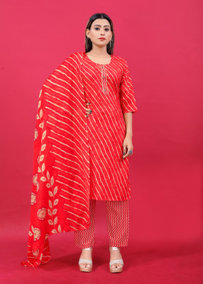THE PRIVATE LABLE Cotton Blend Printed Kurta & Patiyala Material