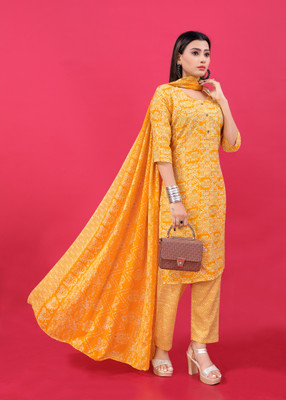 THE PRIVATE LABLE Cotton Blend Printed Kurta & Patiyala Material