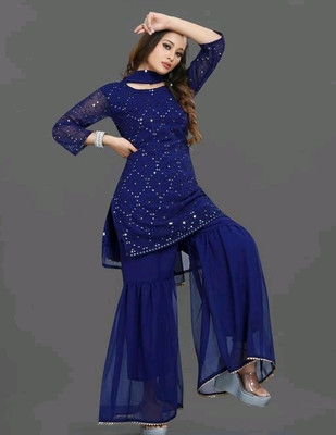 JP FASHION Embroidered Kurta, Sharara & Dupatta Set