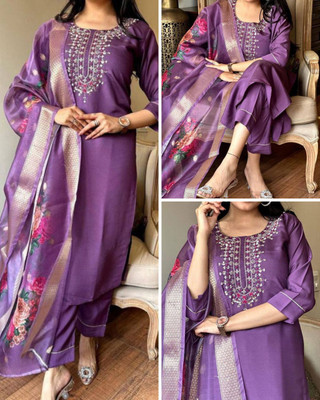 SEE CRAFT Embroidered Kurta, Trouser/Pant & Dupatta Set