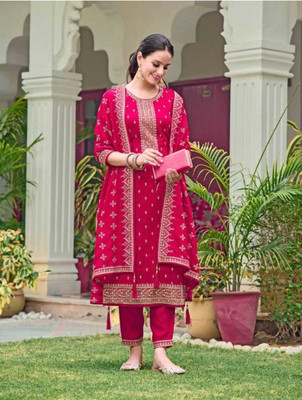 Trust Win Textile Embellished Kurta, Palazzo & Dupatta Set