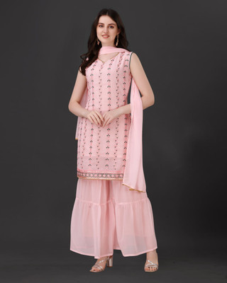 DHARMVIJ CREATION Embroidered Kurta, Palazzo & Dupatta Set