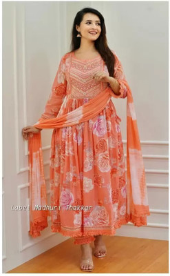 Kurtinic Embroidered, Printed Kurta, Palazzo & Dupatta Set