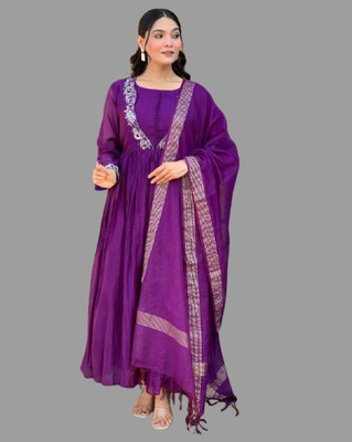JENSI FASHION Embroidered Anarkali Kurta, Bottom & Dupatta Set