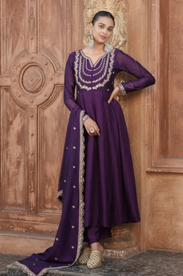 JENSI FASHION Embroidered Anarkali Kurta, Bottom & Dupatta Set