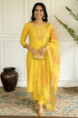 SEE CRAFT Embroidered Kurta, Trouser/Pant & Dupatta Set