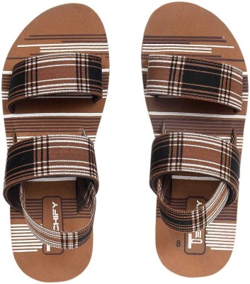 Techify Men Flip Flops(Brown , 6)