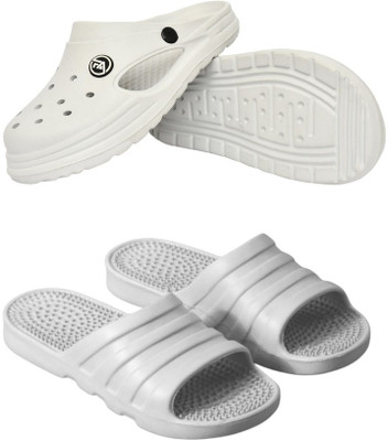 Feel alive Men Slippers(Grey, White , 9)