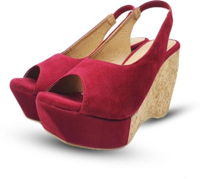 MONAQI Women Wedges(Maroon , 5)