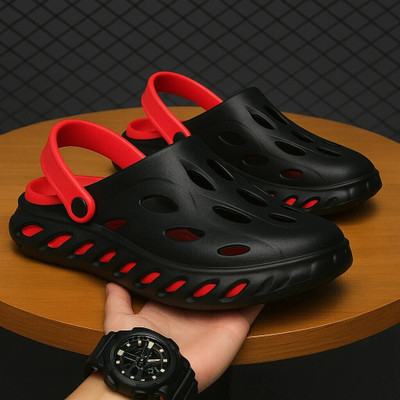 Hsquare Men Clogs(Black, Red , 7)