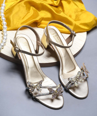 jm looks Women Heels(Gold , 6)