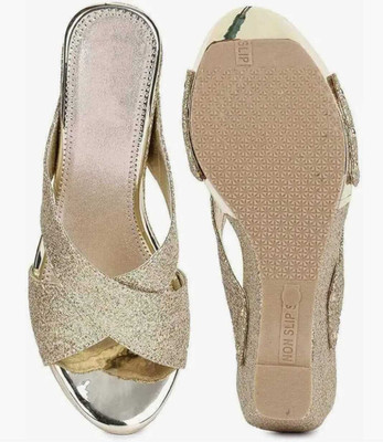 JEEVASHI Women Wedges(Gold , 4)