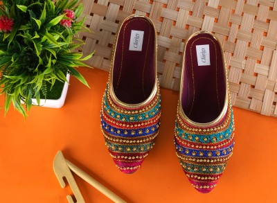 Clorigs Clorigs Ethnic Comfortable || Punjabi Hamdmade Mule Ethnic Mule For Women(Multicolor , 4)