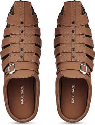 RAGE GAZE Men Sandals(Tan , 8)
