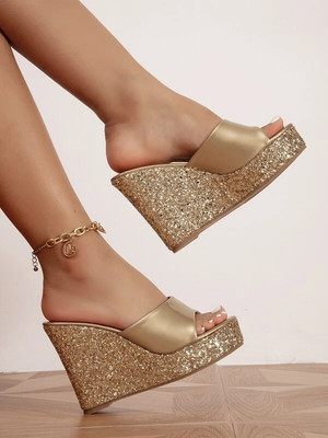 Gloglamp Women Wedges(Gold , 7)