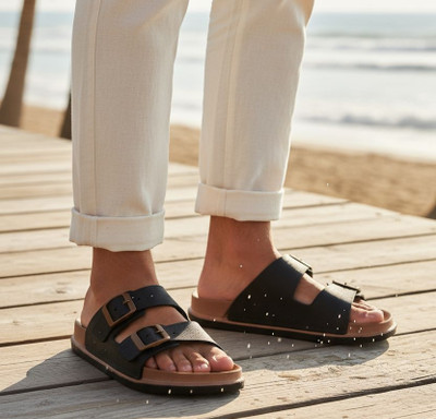 KAPYANSH Men Slippers(Black , 6)