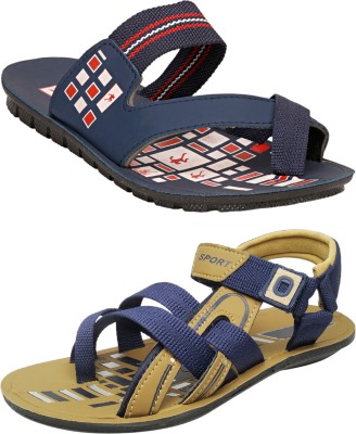 Orvax Men Sandals(Navy, Yellow, Blue , 10)