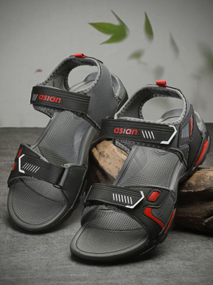 asian Men Sports Sandals(Black, Red , 6)