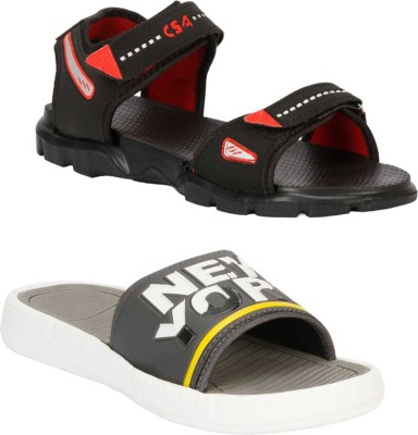 RIFOF Men Sandals(Black, Grey , 7)