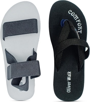 OLIVER WALK Men Sandals(Grey, Black , 6)