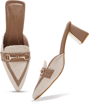 jm looks Women Heels(Beige , 5)