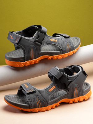 asian Men Sandals(Grey, Orange , 8)