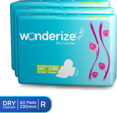 Wonderize Dry Comfort Regular Size 230mm 60 Pads with Four Wall Protection & Odour Control Sanitary Pad(Pack of 3)