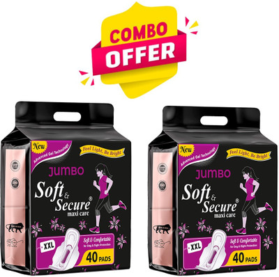 SOFT & SECURE JUMBO DRY FEEL SANITARY PAD, LEAKAGE PROTECTION |QUICK ABSORBPTION | RASH FREE SANITARY PAD Sanitary Pad(Pack of 80)
