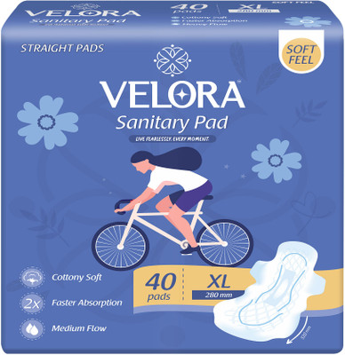 Velora Soft Feel Sanitary Pad 40 Pads XL Size Straight Sanitary Pads for women Sanitary Pad(Pack of 40)