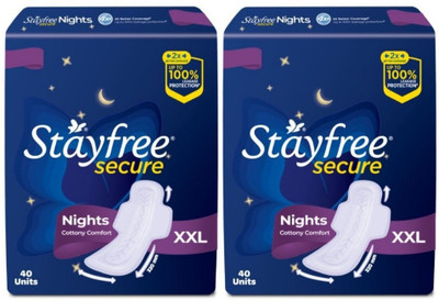 STAYFREE Secure Nights Cottony Soft Comfort Pads - 40+40 Pcs Sanitary Pad(Pack of 2)