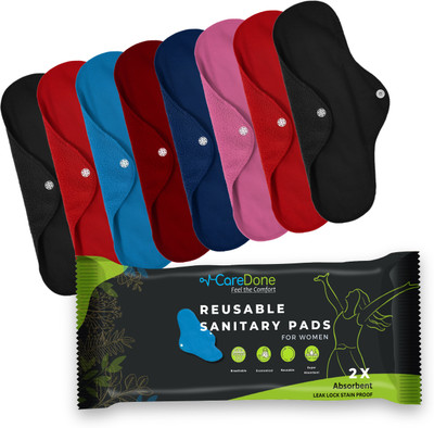 CareDone Cloth Period Pads Washable Napkin for Heavy Flow with Wings(Multicolor,Packof8) Sanitary Pad(Pack of 8)